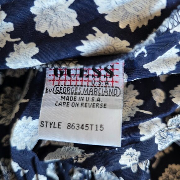 GUESS Georges Marciano Crop Floral Blouse Ruffle Long Sleeve Tie Hem Size S Vtg - Picture 8 of 9